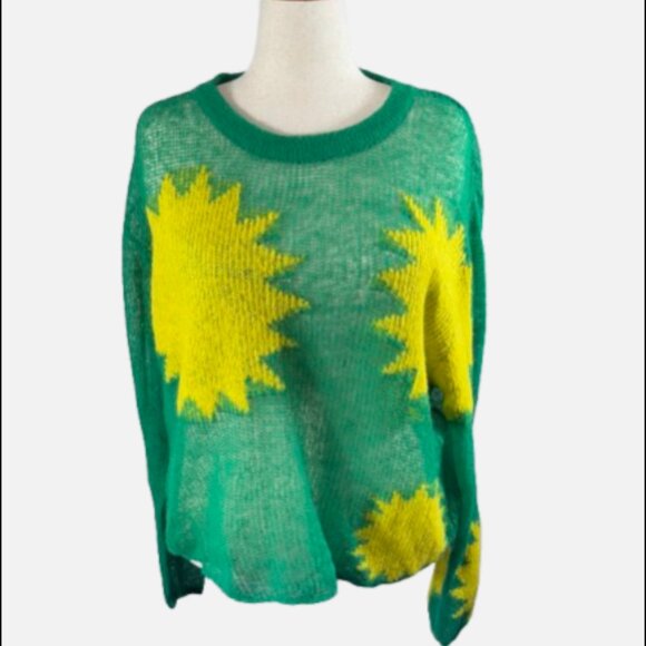 Savage X Fenty Knittin Pretty Loose Knit Sunburst Green Yellow Sweater (Size L) - Picture 3 of 16